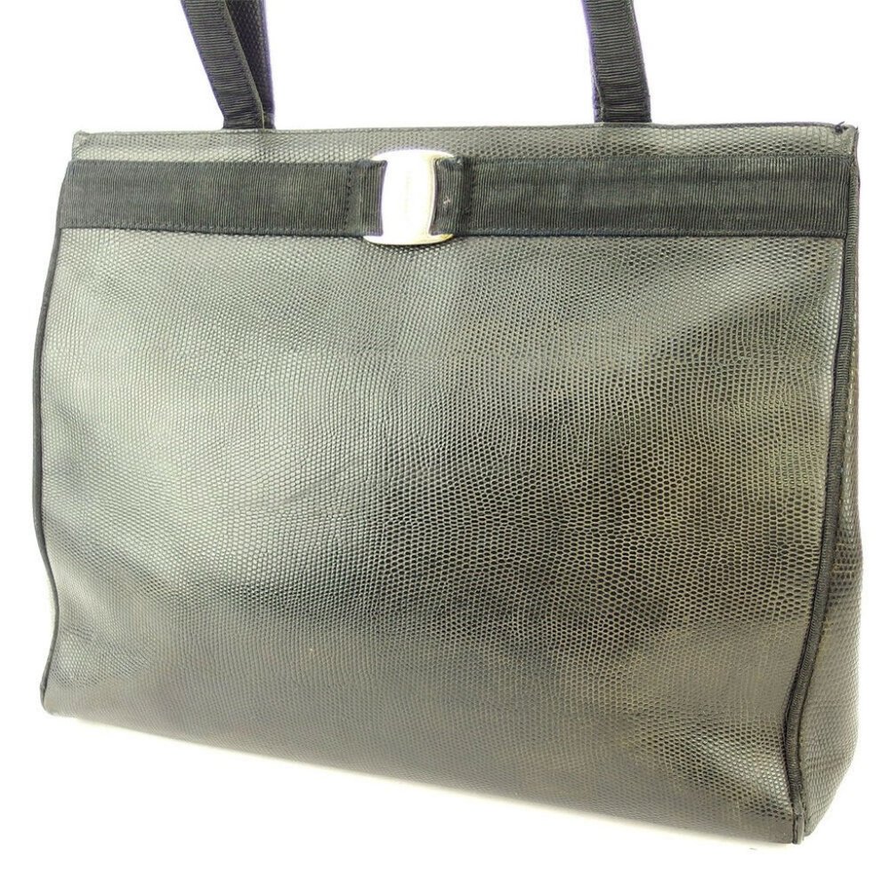 Authentic Salvatore Ferragamo Tote Bag Vala Embossed Leather